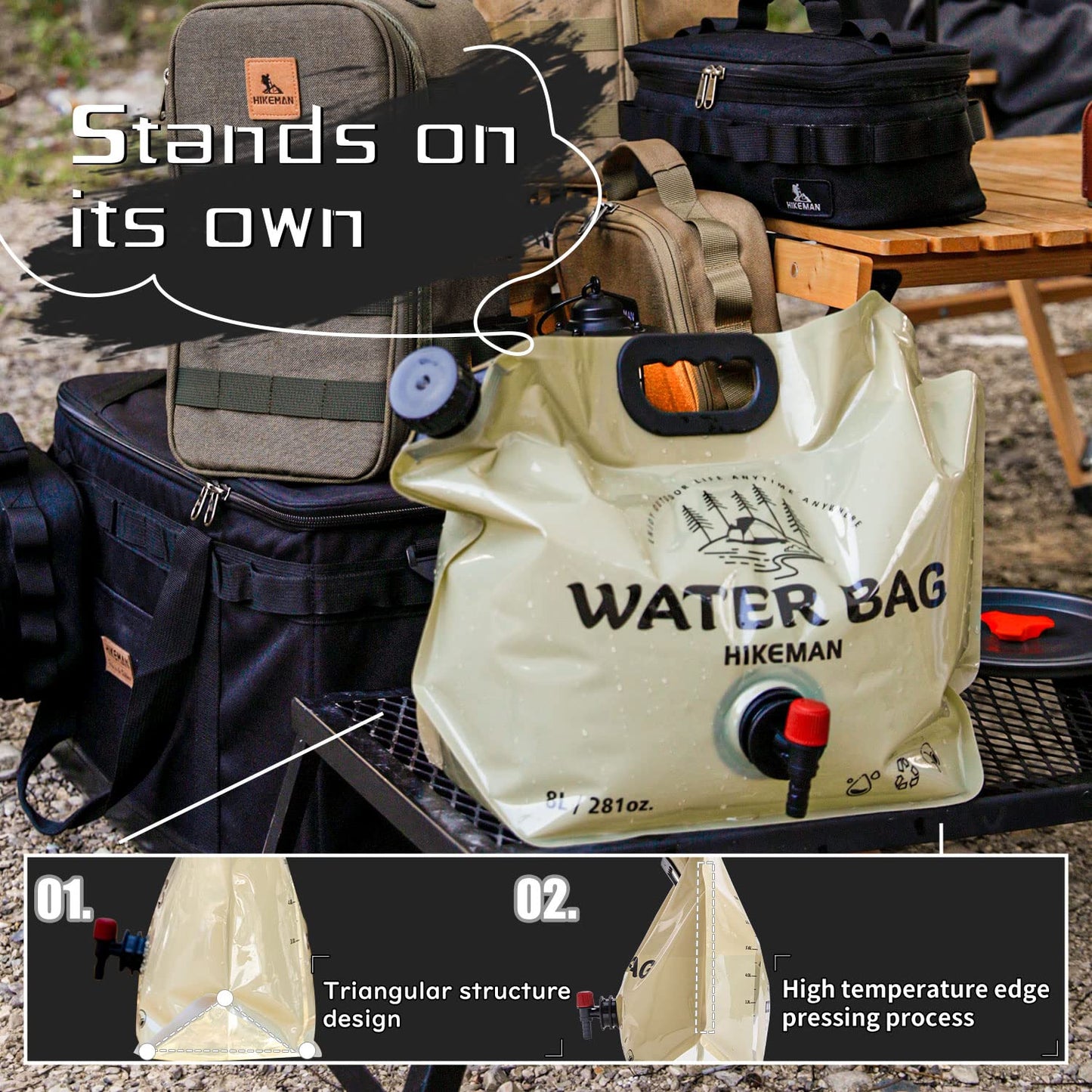 Sac à Eau Pliable pour l'Extérieur, Camping, Grande Capacité 8L