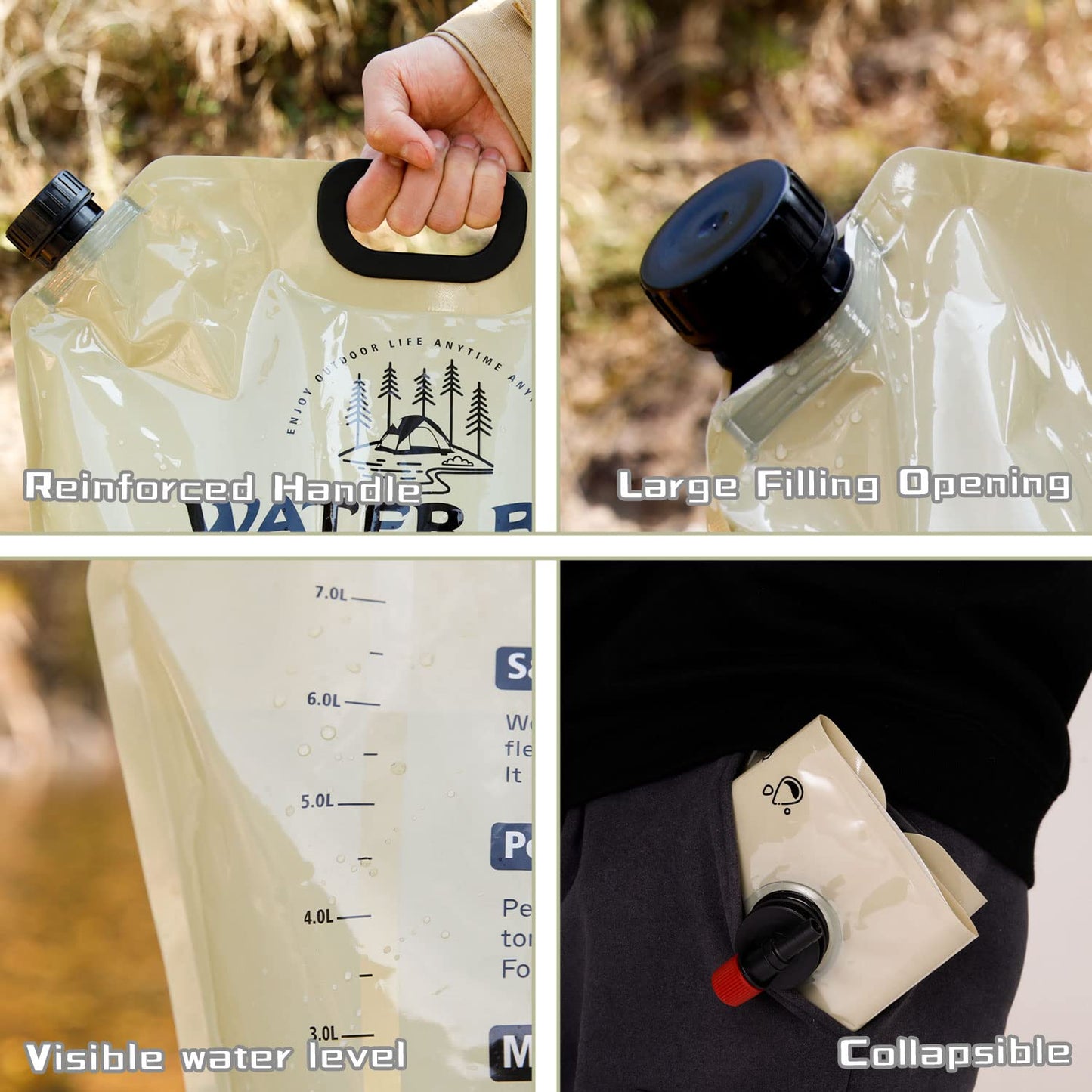 Sac à Eau Pliable pour l'Extérieur, Camping, Grande Capacité 8L